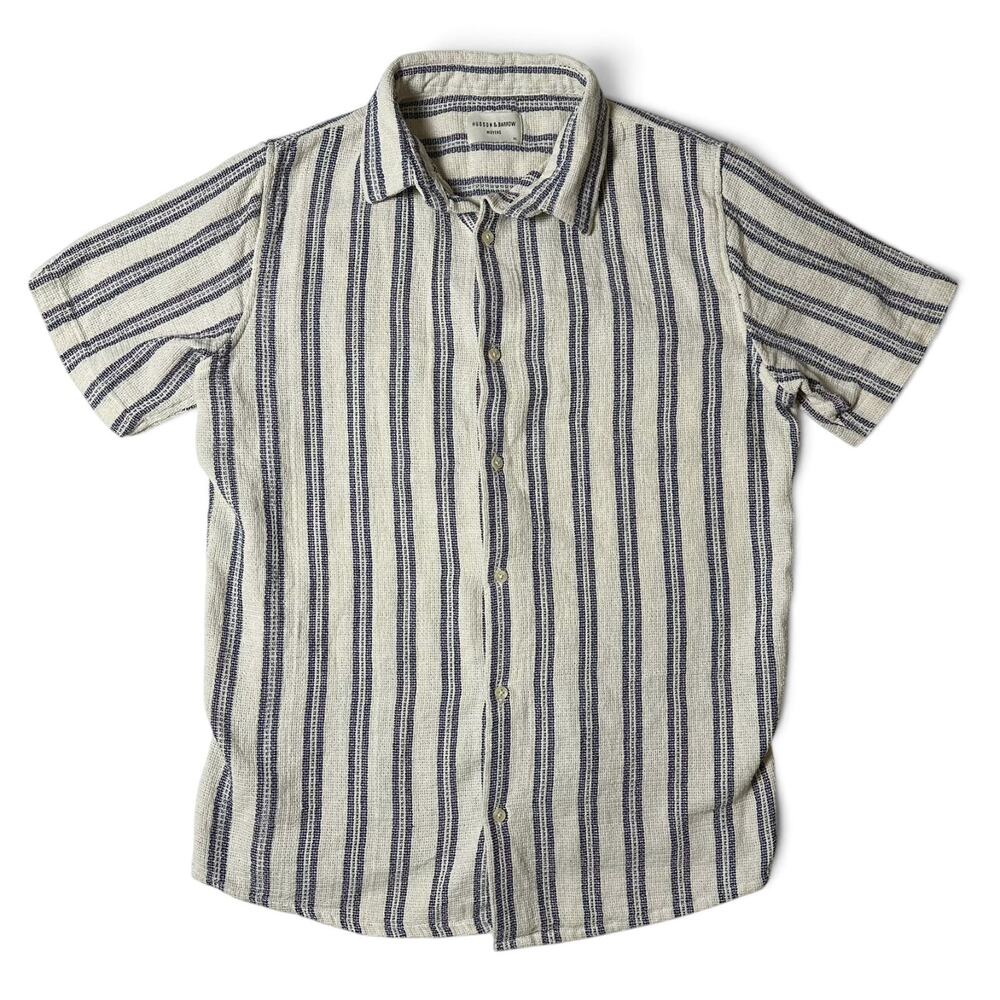 Hudson and Barrow Wovens Textured Striped Shirt Mens Size XL Waffle Weave Resort